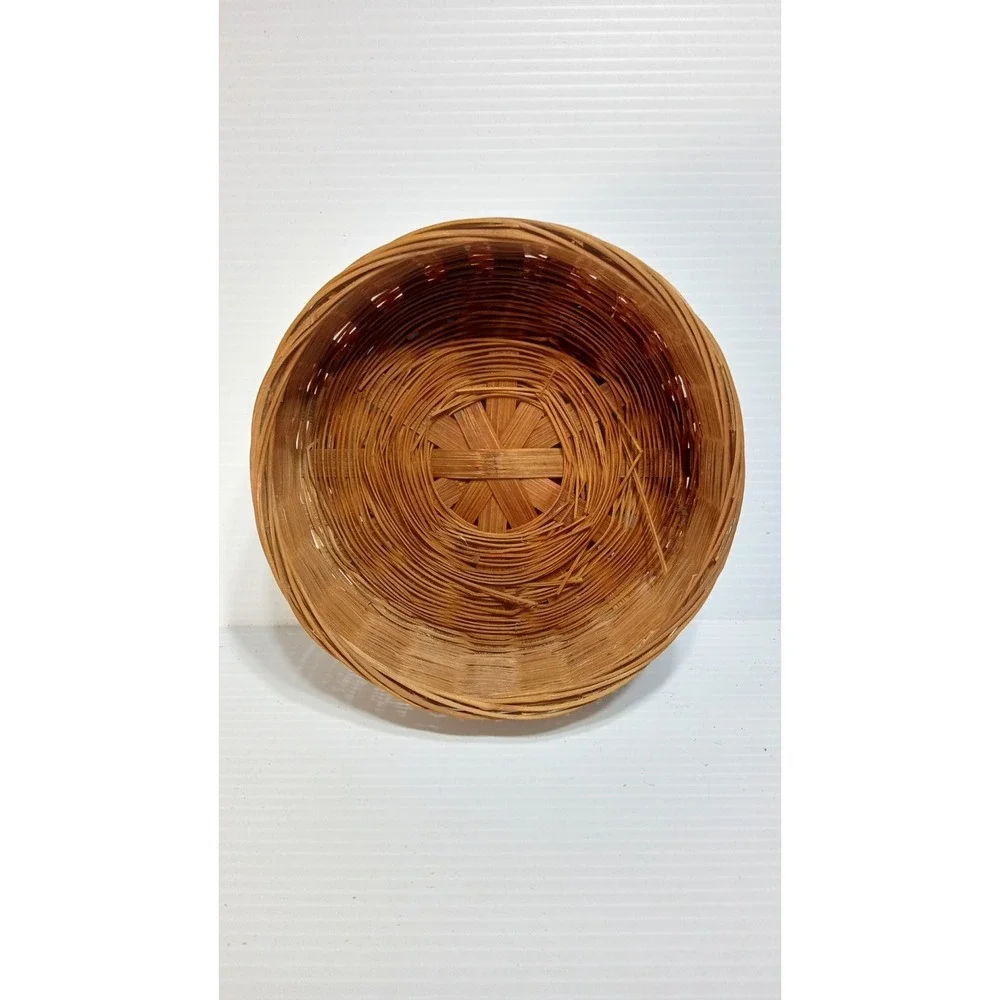 Vintage Woven Wicker Rattan Wood 3-Tiered Bento Box Handle Cottagecore Boho